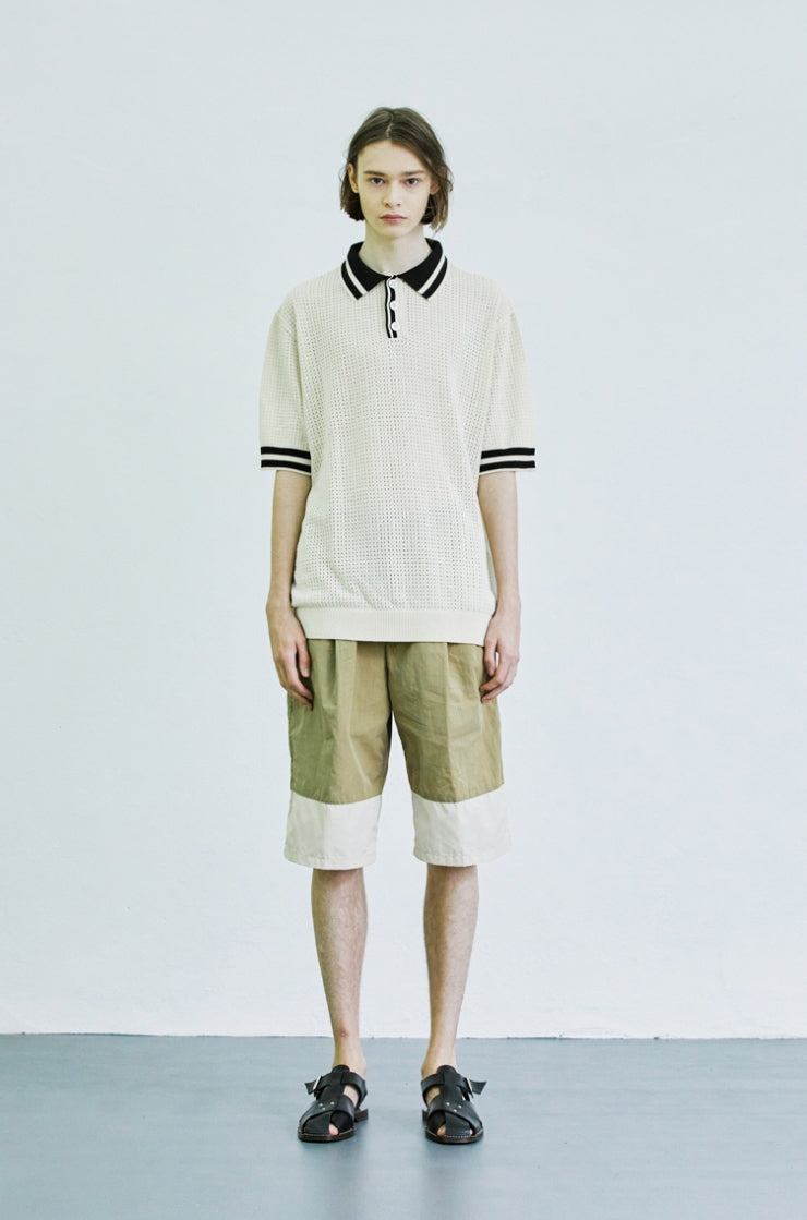 SSY(エスエスワイ) color stripe pique knit t-shirt cream