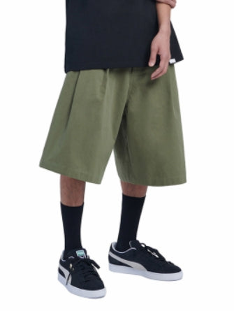 NOMANUAL(ノーマニュアル) TWO-TUCK WIDE BERMUDA PANTS - KHAKI