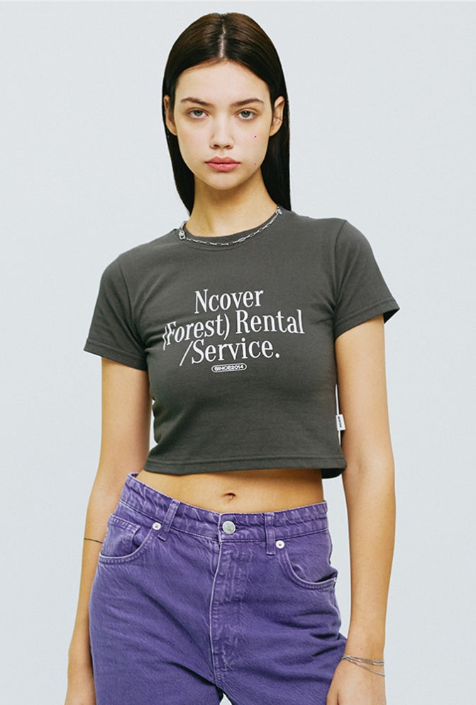 NCOVER（エンカバー）RENTAL FOREST TYPO CROP TSHIRT-CHARCOAL