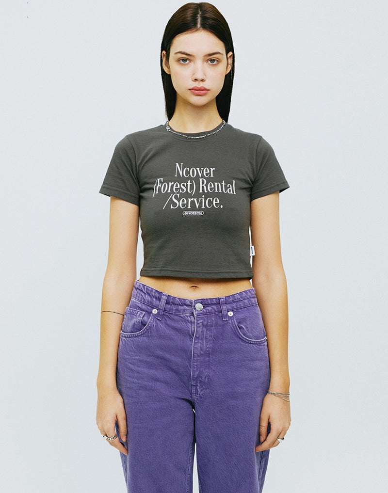 NCOVER（エンカバー）RENTAL FOREST TYPO CROP TSHIRT-CHARCOAL