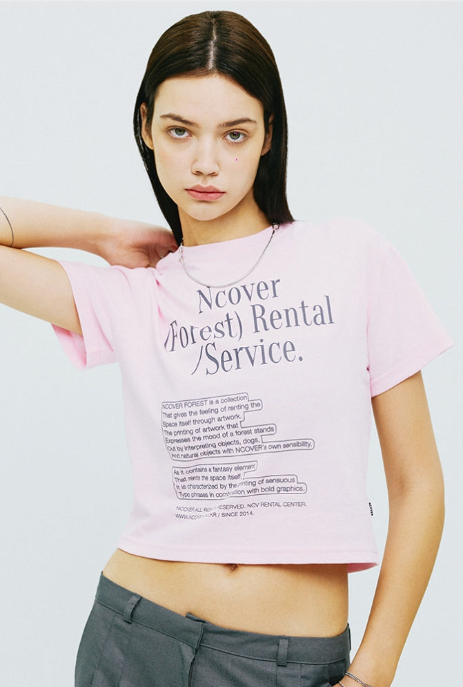NCOVER（エンカバー）RENTAL FOREST TEXT CROP TSHIRT-PINK