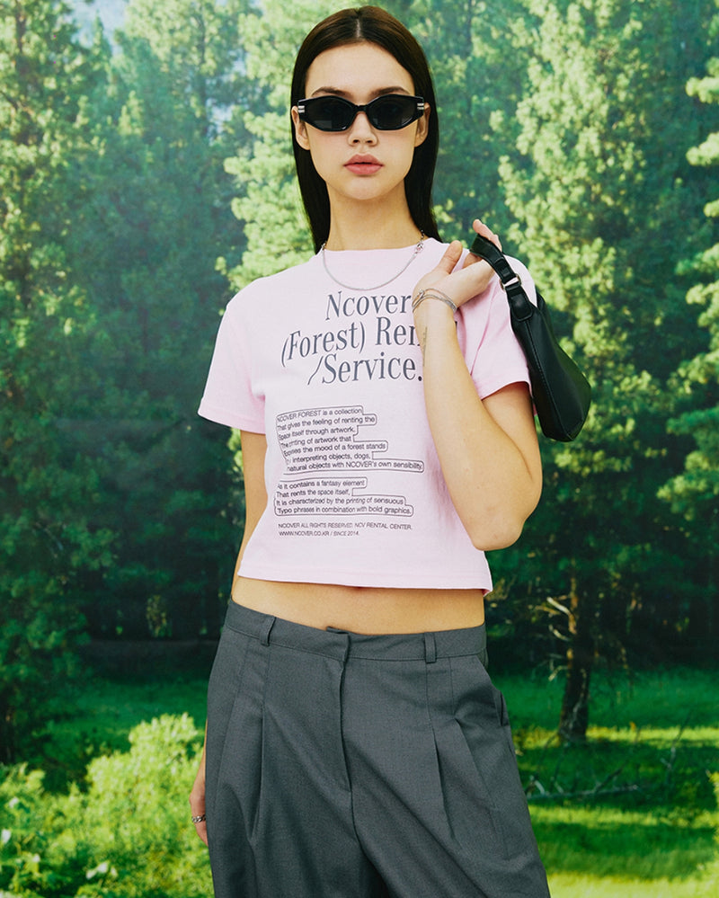 NCOVER（エンカバー）RENTAL FOREST TEXT CROP TSHIRT-PINK