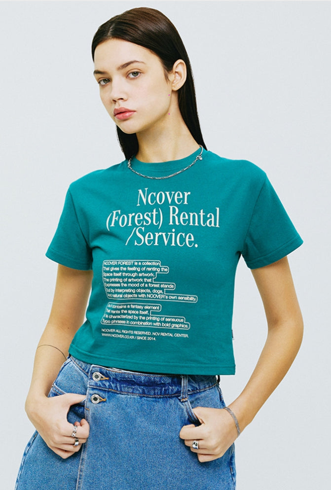 NCOVER（エンカバー）RENTAL FOREST TEXT CROP TSHIRT-EMERALD