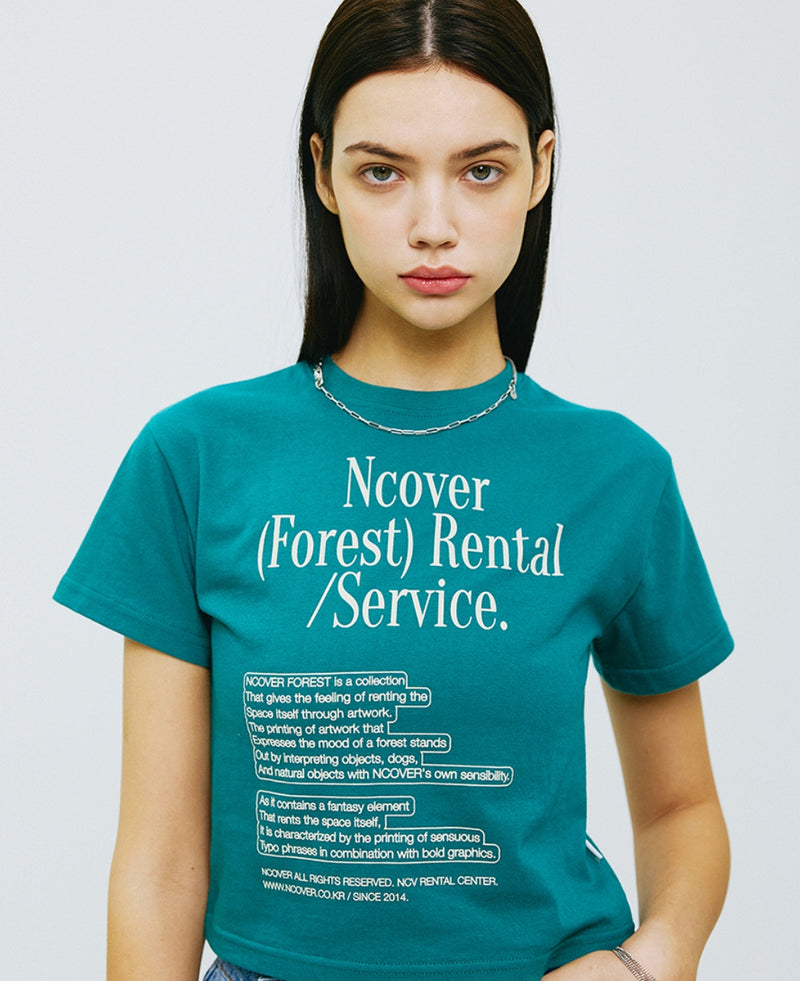 NCOVER（エンカバー）RENTAL FOREST TEXT CROP TSHIRT-EMERALD