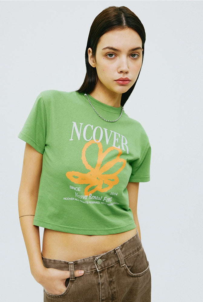 NCOVER（エンカバー）PAINTING FLOWER CROP TSHIRT-KHAKI