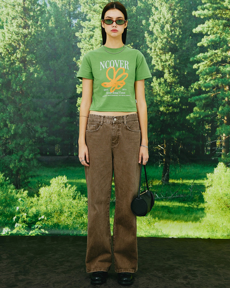 NCOVER（エンカバー）PAINTING FLOWER CROP TSHIRT-KHAKI