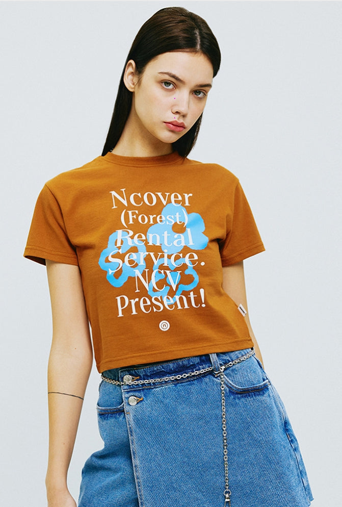 NCOVER（エンカバー）PAINTING FLOWER BUNCH CROP TSHIRT-ORANGE