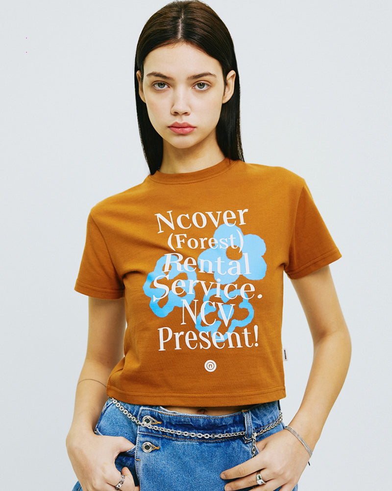 NCOVER（エンカバー）PAINTING FLOWER BUNCH CROP TSHIRT-ORANGE