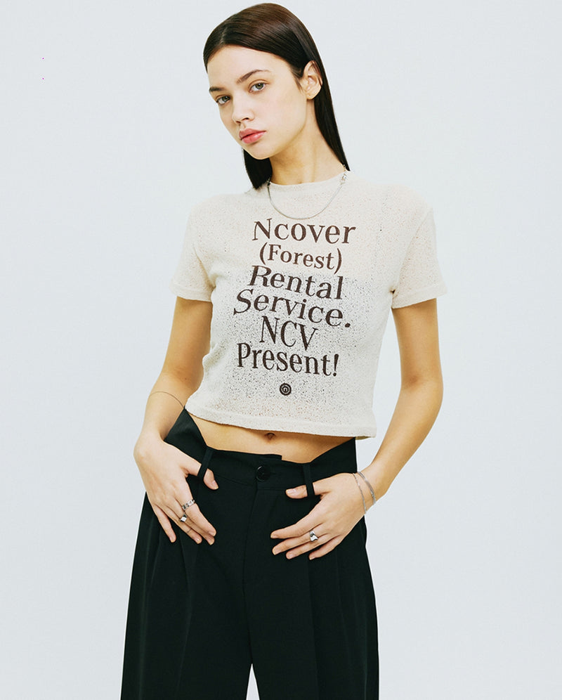 NCOVER（エンカバー）RENTAL FOREST TYPO CROP KNIT-IVORY