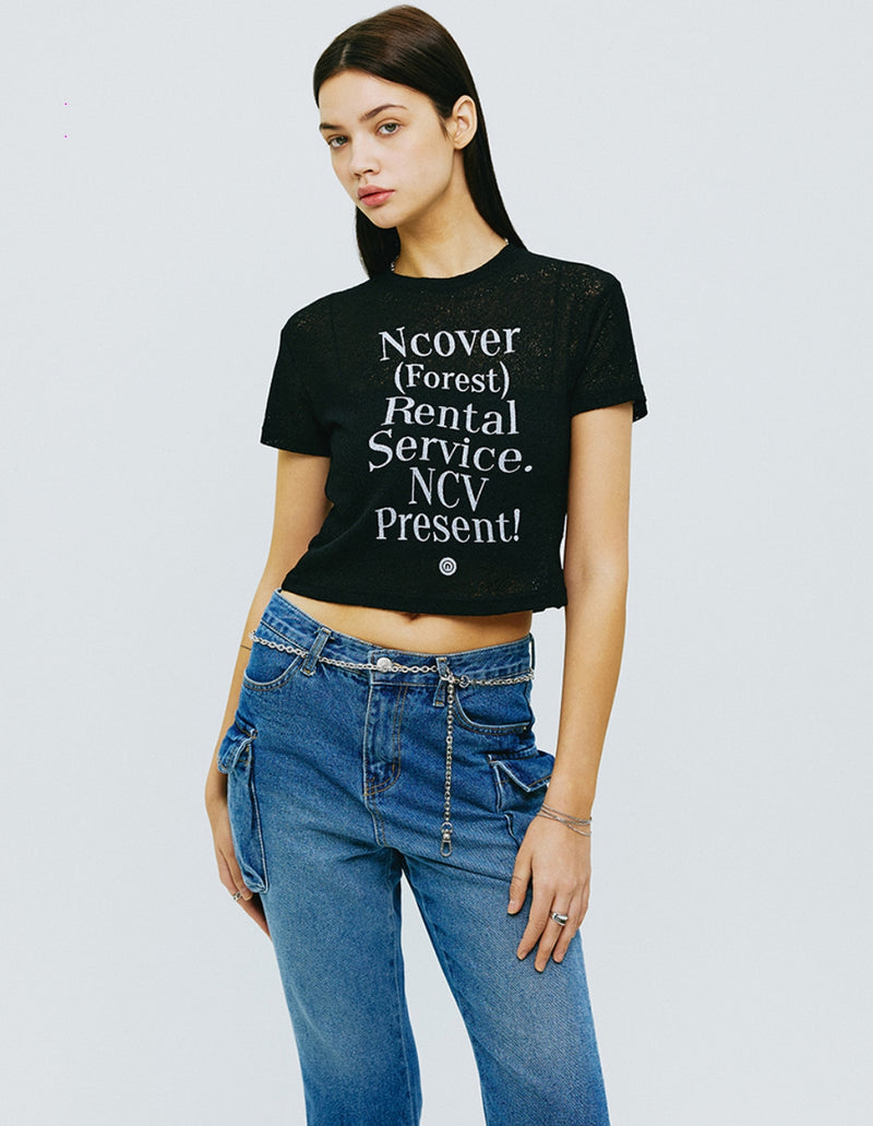 NCOVER（エンカバー）RENTAL FOREST TYPO CROP KNIT-BLACK
