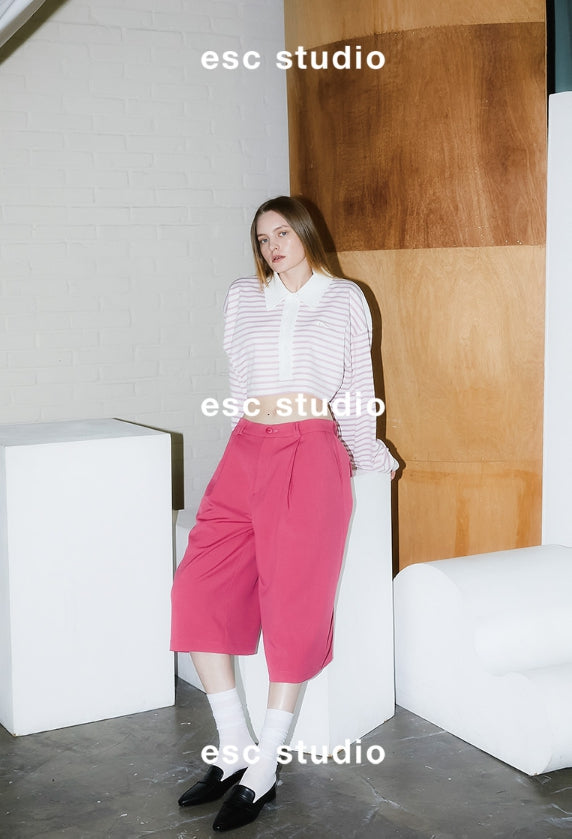 イーエスシースタジオ(ESC STUDIO)  stripe crop polor shirt (pink)