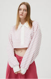 イーエスシースタジオ(ESC STUDIO)  stripe crop polor shirt (pink)