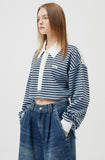 イーエスシースタジオ(ESC STUDIO)  stripe crop polor shirt (blue)