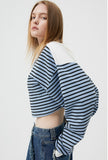イーエスシースタジオ(ESC STUDIO)  stripe crop polor shirt (blue)