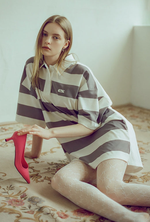 イーエスシースタジオ(ESC STUDIO)  stripe short sleeve polor shirt (grey)