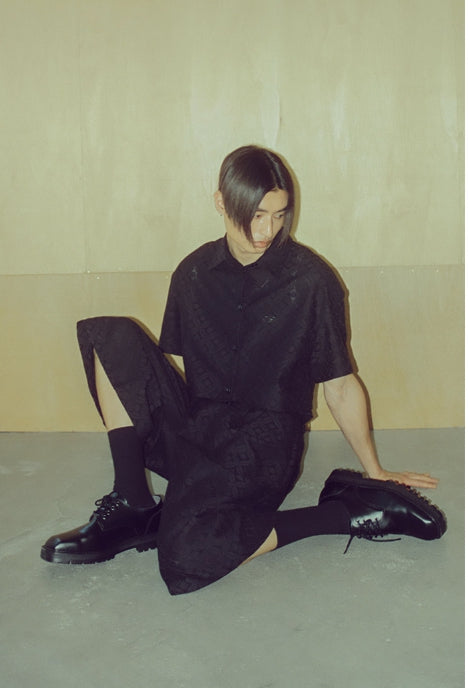 イーエスシースタジオ(ESC STUDIO) lace crop shirt (black)