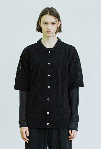 SSY(エスエスワイ) wave punching knited half cardigan black