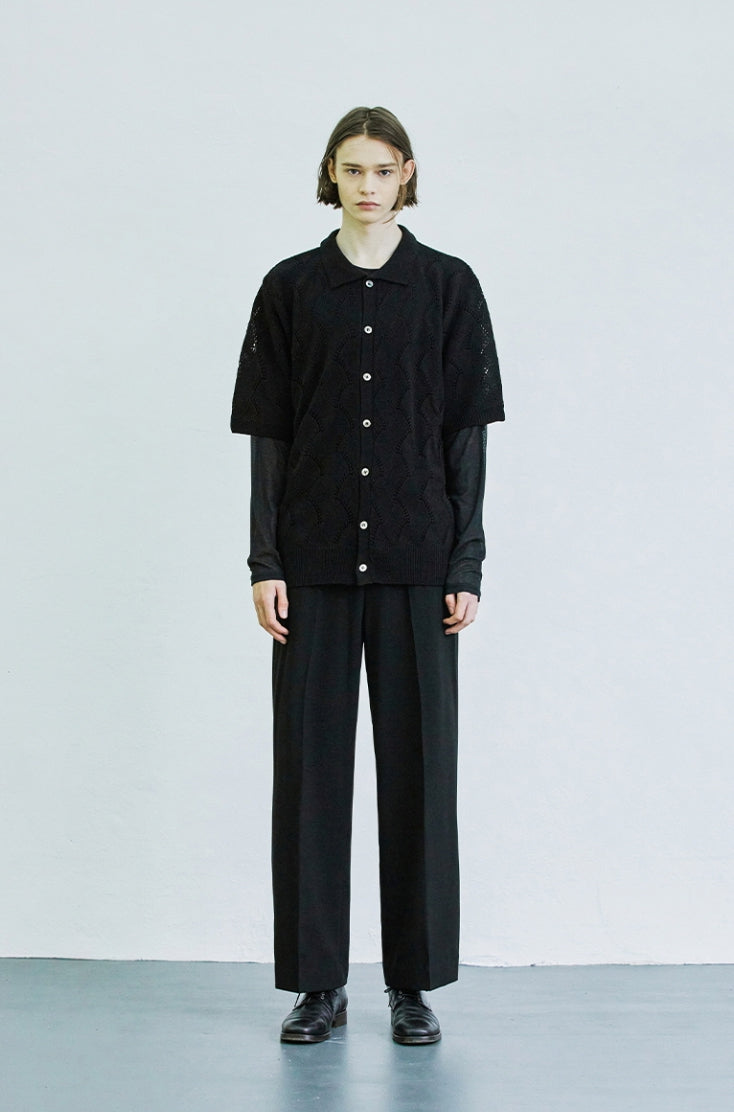 SSY(エスエスワイ) wave punching knited half cardigan black