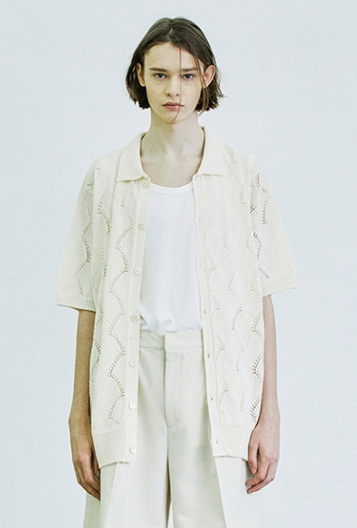 SSY(エスエスワイ) wave punching knited half cardigan cream