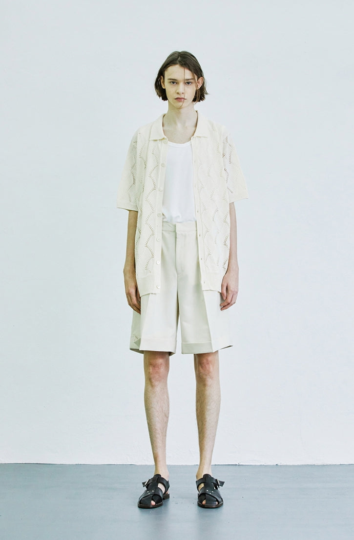 SSY(エスエスワイ) wave punching knited half cardigan cream