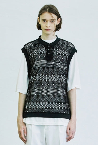 SSY(エスエスワイ) crochet rib vest black