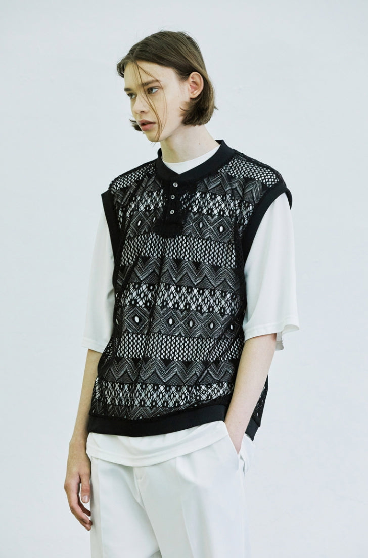 SSY(エスエスワイ) crochet rib vest black