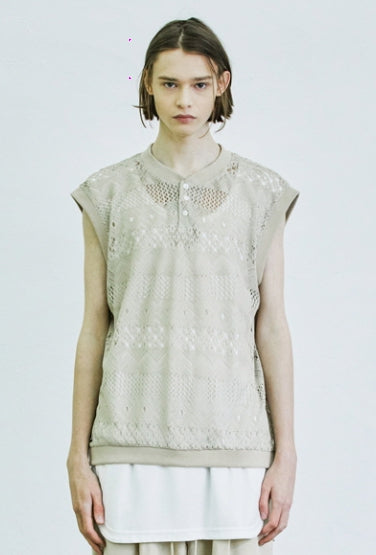 SSY(エスエスワイ) crochet rib vest beige