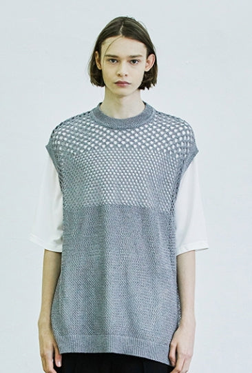 SSY(エスエスワイ) gradation punching knit vest grey