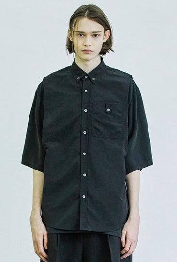 SSY(エスエスワイ) [set] scoop nylon shirt & modal t-shirt black