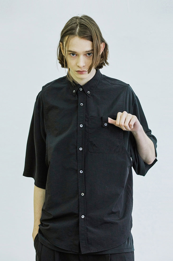 SSY(エスエスワイ) [set] scoop nylon shirt & modal t-shirt black