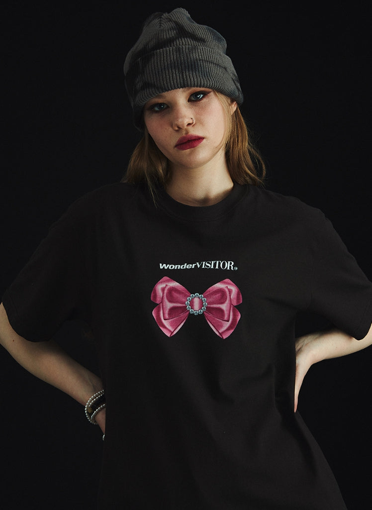 ワンダービジター(WONDER VISITOR)  Cubic Ribbon overfit T-Shirt [Charcoal grey]