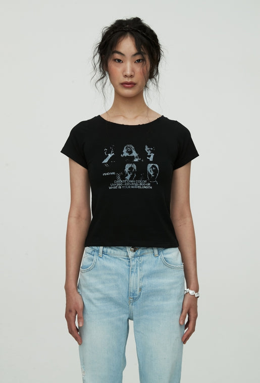 nache(ナチェ) DAMAGE MONTAGE T-SHIRT (UNISEX) - BLACK