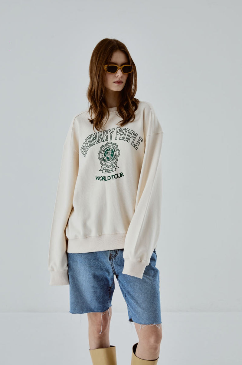 ORDINARY PEOPLE(オーディナリーピープル) COLLEGE ARCH LOGO BEIGE SWAEATSHIRTS