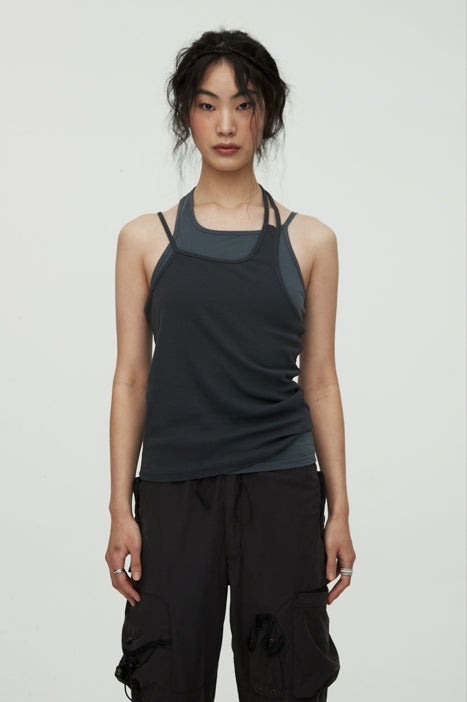 nache(ナチェ) LAYERED COTTON SLEEVELESS - CHARCOAL