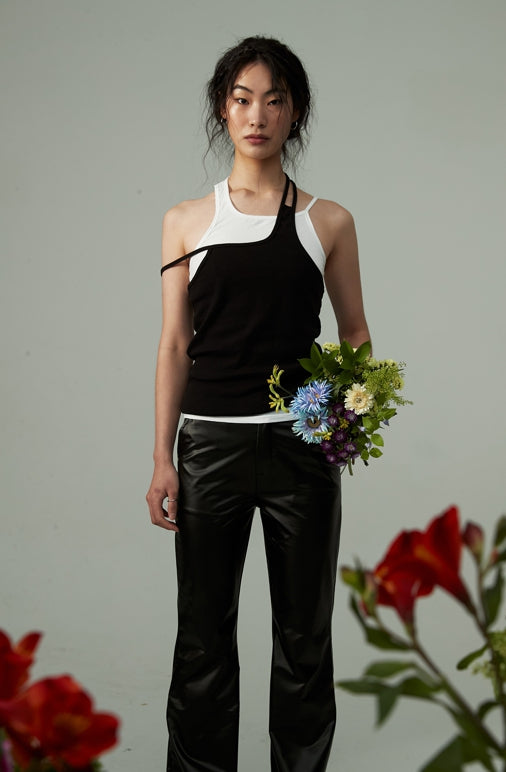 nache(ナチェ) LAYERED COTTON SLEEVELESS - BLACK&WHITE