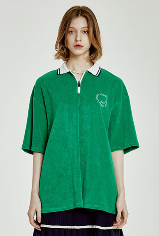 ORDINARY PEOPLE(オーディナリーピープル) NEEDLE WORK LOGO TRRY GREEN SHIRTS