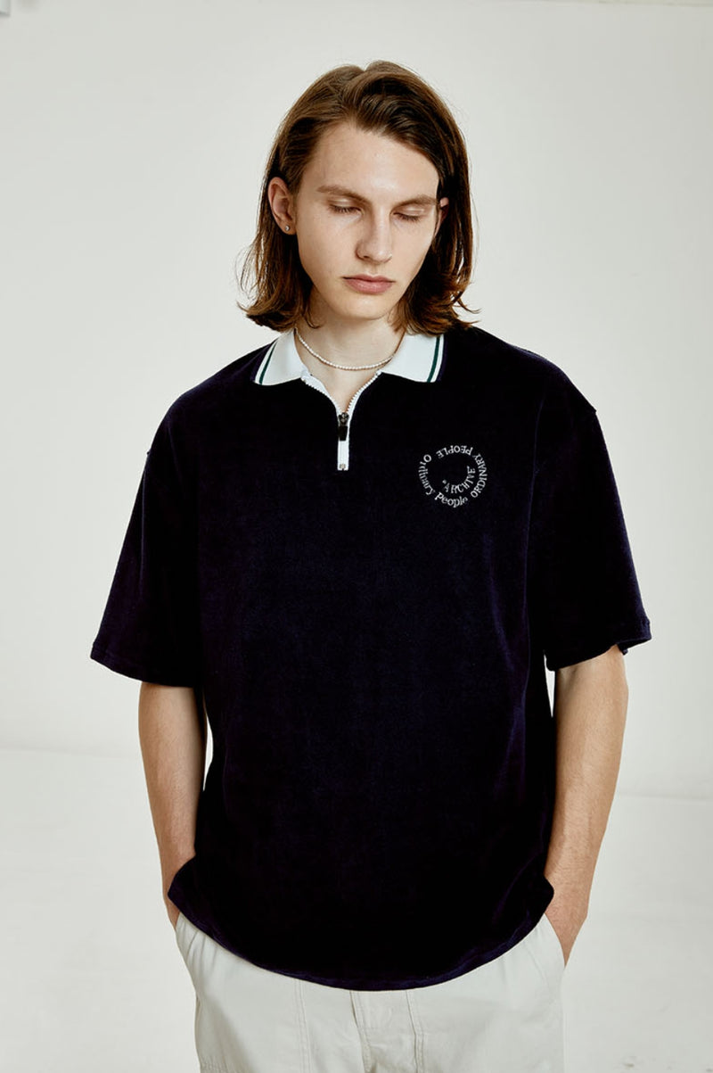 ORDINARY PEOPLE(オーディナリーピープル) NEEDLE WORK LOGO TRRY NAVY SHIRTS