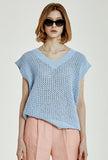 ORDINARY PEOPLE(オーディナリーピープル) SEALING CROCHET V NECK SKYBLUE KNIT VEST