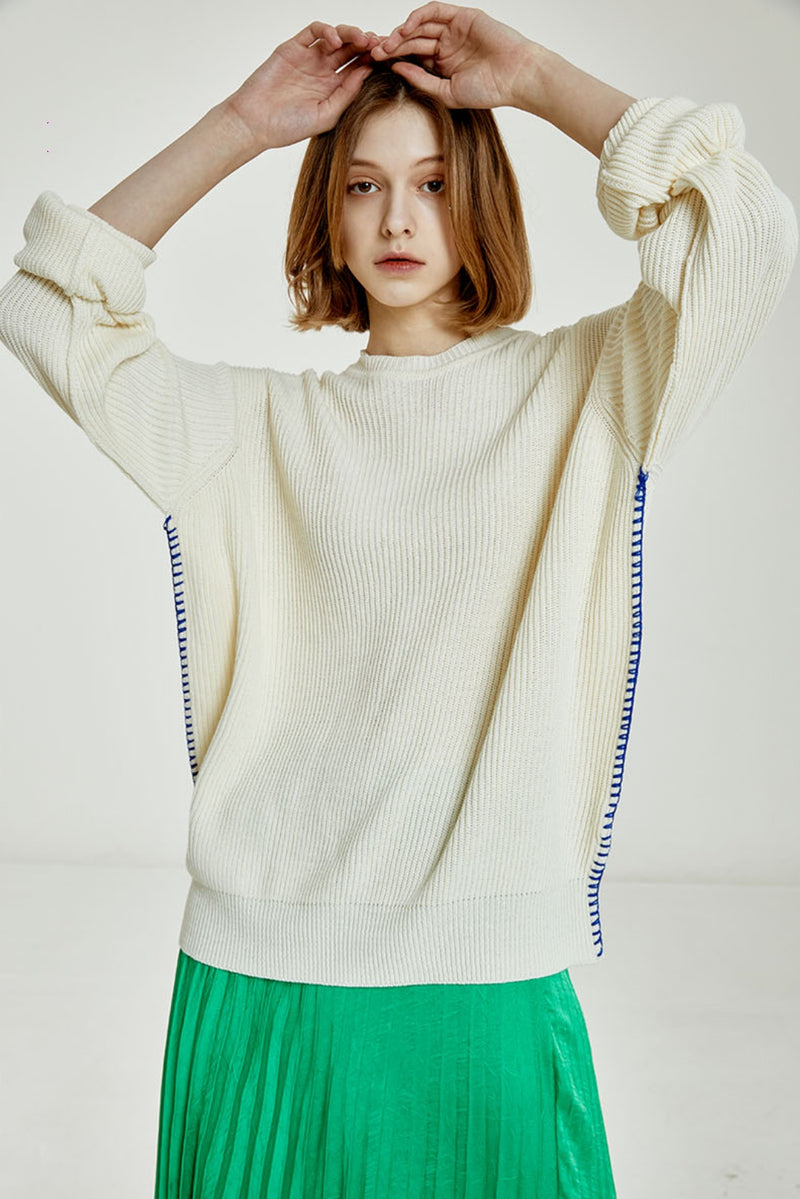 ORDINARY PEOPLE(オーディナリーピープル) COLOR STITCH POINT IVORY KNIT