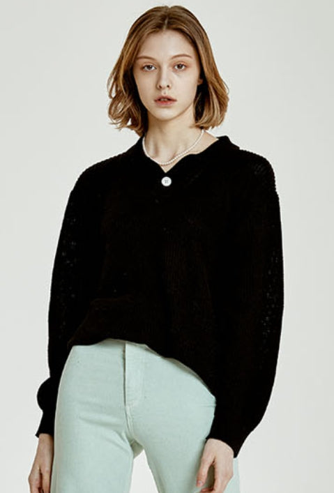 ORDINARY PEOPLE(オーディナリーピープル) COTTON COLLAR BLACK KNIT