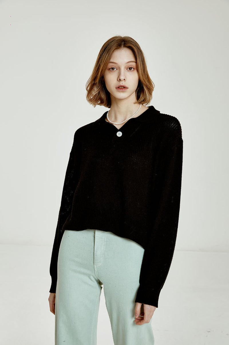 ORDINARY PEOPLE(オーディナリーピープル) COTTON COLLAR BLACK KNIT