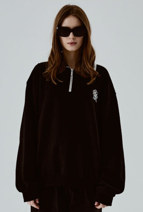 ORDINARY PEOPLE(オーディナリーピープル) HALF ZIP UP BLACK CREWNECK