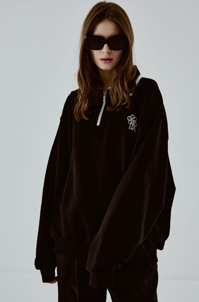 ORDINARY PEOPLE(オーディナリーピープル) HALF ZIP UP BLACK CREWNECK
