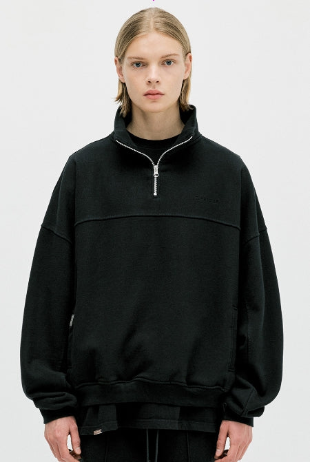 ディープリーク(DPRIQUE) QUARTER ZIP SWEATSHIRT - BLACK