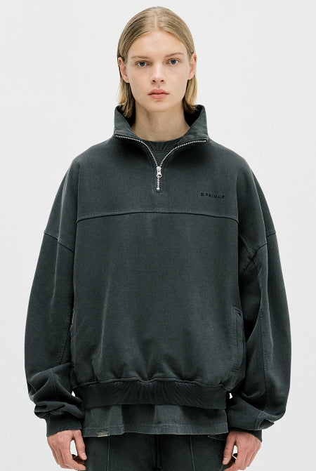 ディープリーク(DPRIQUE) QUARTER ZIP SWEATSHIRT - WASHED BLACK
