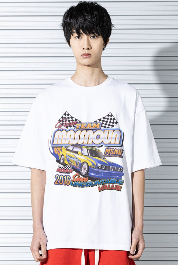 マスノウン(MASSNOUN) RACING CAR OVERSIZED T-SHIRTS MSTTS016-WT