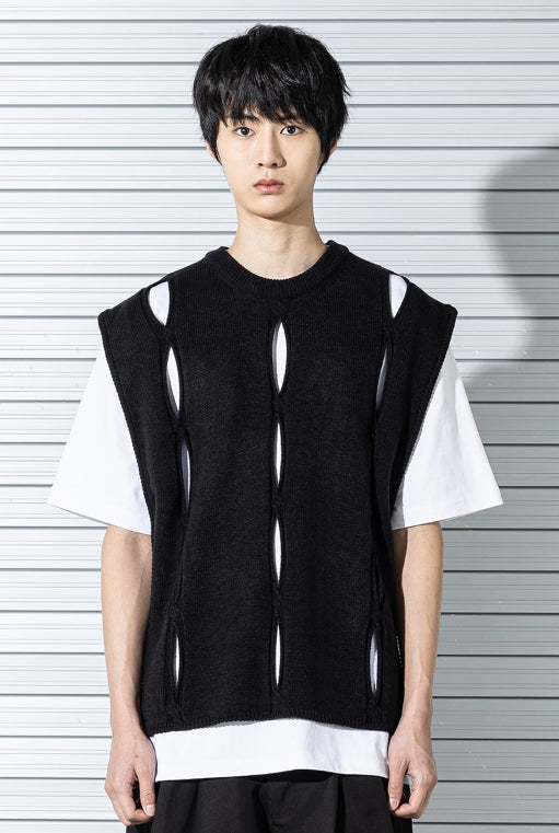 マスノウン(MASSNOUN) TWISTED OPEN KNIT VEST MSTNT004-BK