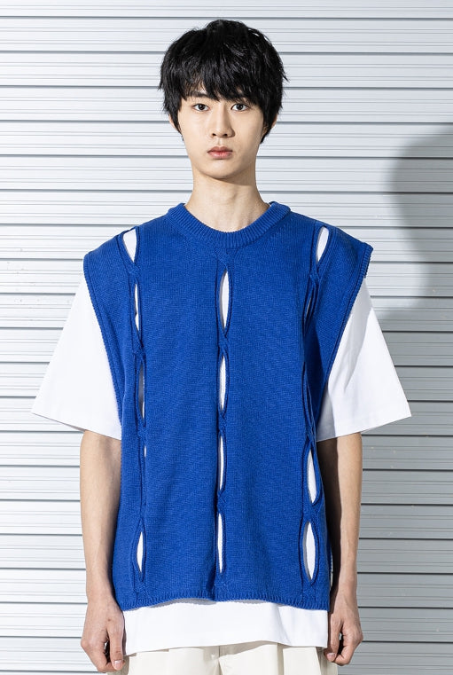 マスノウン(MASSNOUN)  TWISTED OPEN KNIT VEST MSTNT004-BL