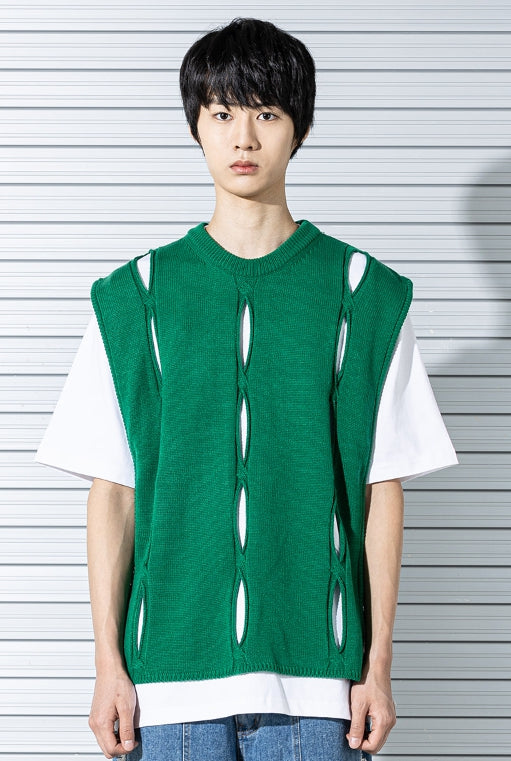 マスノウン(MASSNOUN)  TWISTED OPEN KNIT VEST MSTNT004-GN