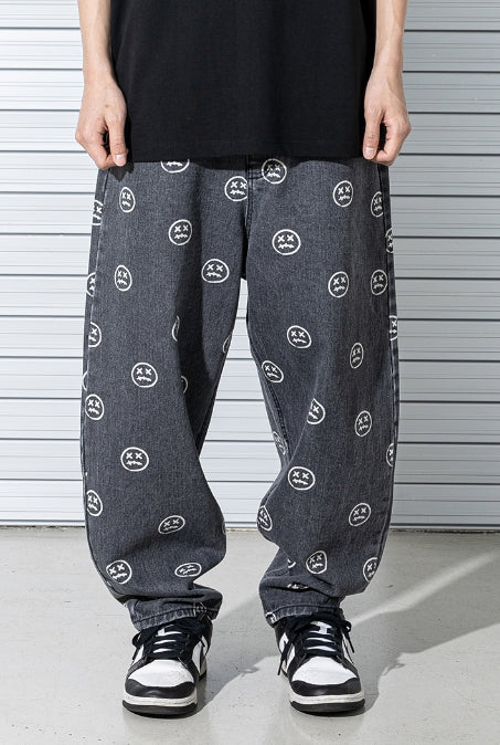 マスノウン(MASSNOUN)  SMILE PATTERN DENIM PANTS MSOJP003-BK